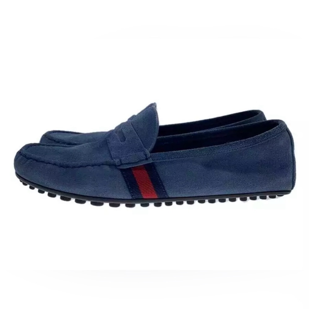 SOLD Gucci Blue Suede Web Trim Penny Loafers Men’s Size 7